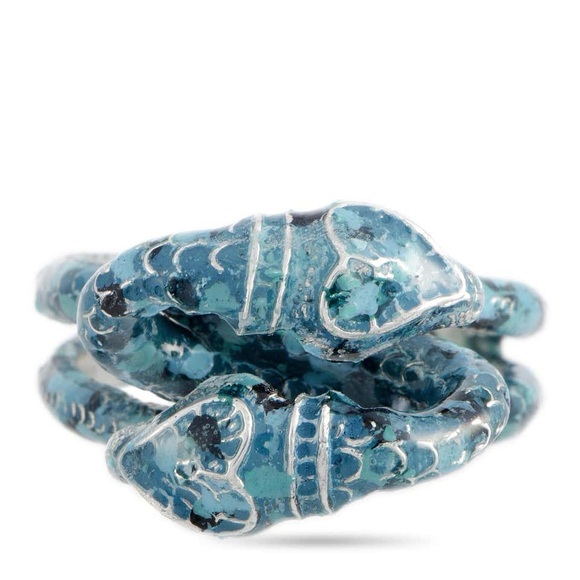 Gucci Garden Silver and Blue Enamel Snake Motif Ring - Picture 5 of 11